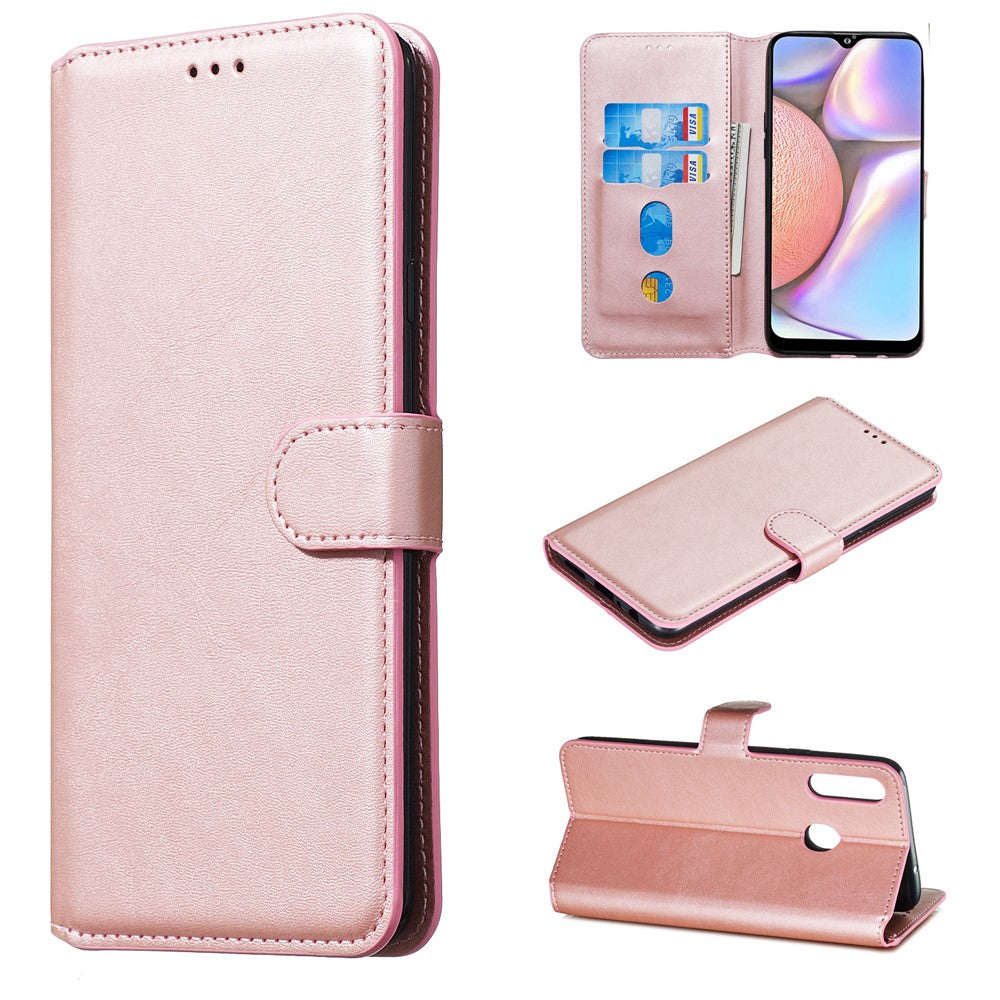 Til Samsung Galaxy A20s ensfarvet beskyttende læderpungcover