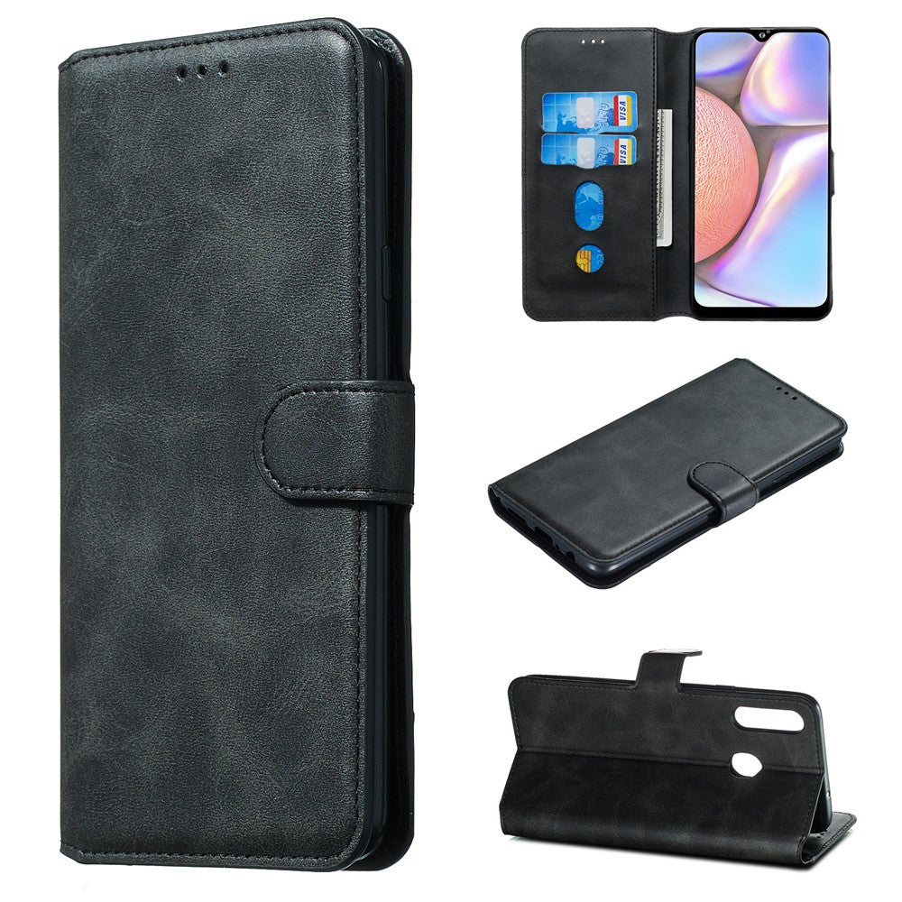 Til Samsung Galaxy A20s ensfarvet beskyttende læderpungcover