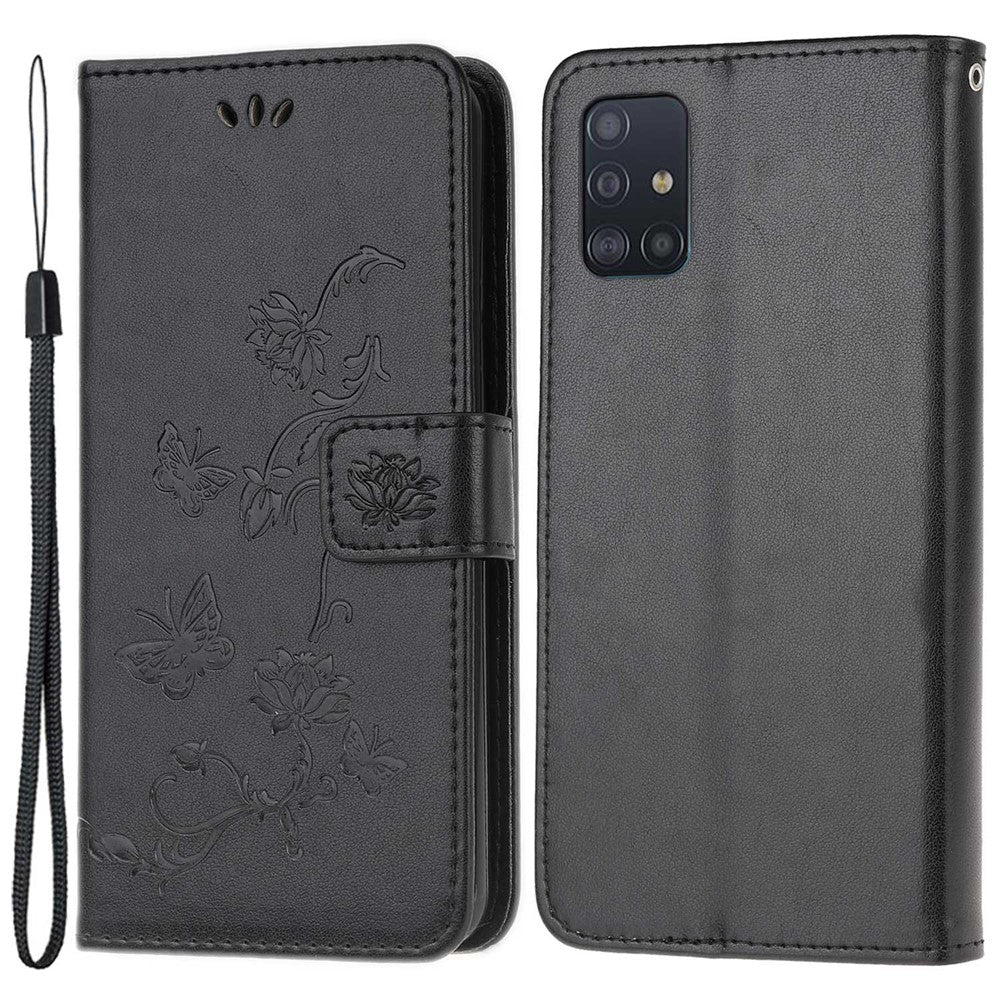 Imprint Butterfly Flower Skin PU Leather Flip Cell Case for Samsung Galaxy A51