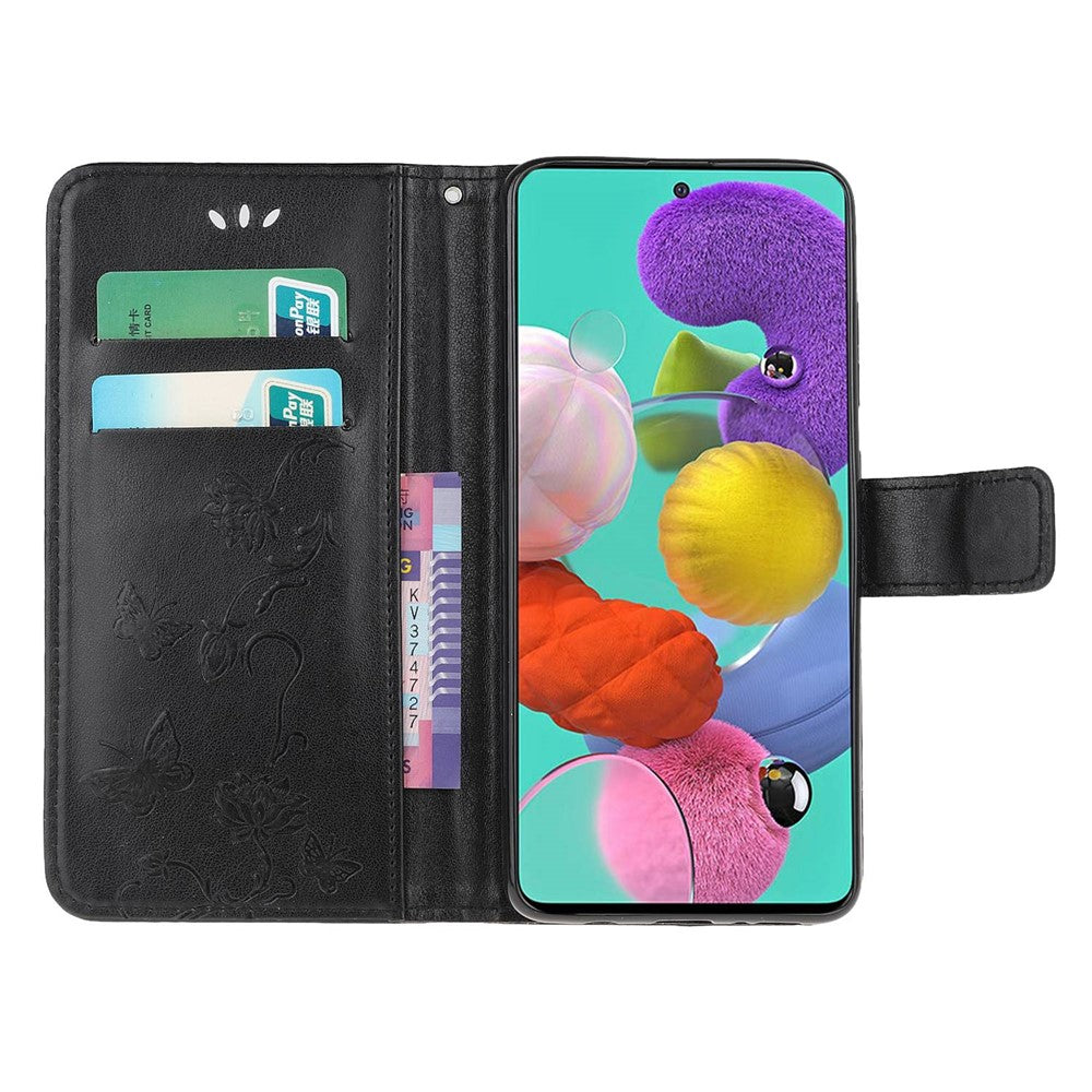 Imprint Butterfly Flower Skin PU Leather Flip Cell Case for Samsung Galaxy A51