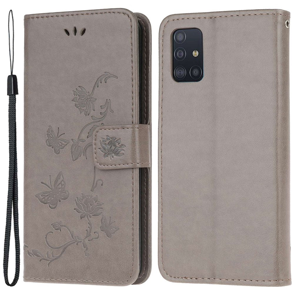 Imprint Butterfly Flower Skin PU Leather Flip Cell Case for Samsung Galaxy A51