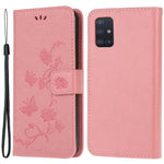 Imprint Butterfly Flower Skin PU Leather Flip Cell Case for Samsung Galaxy A51