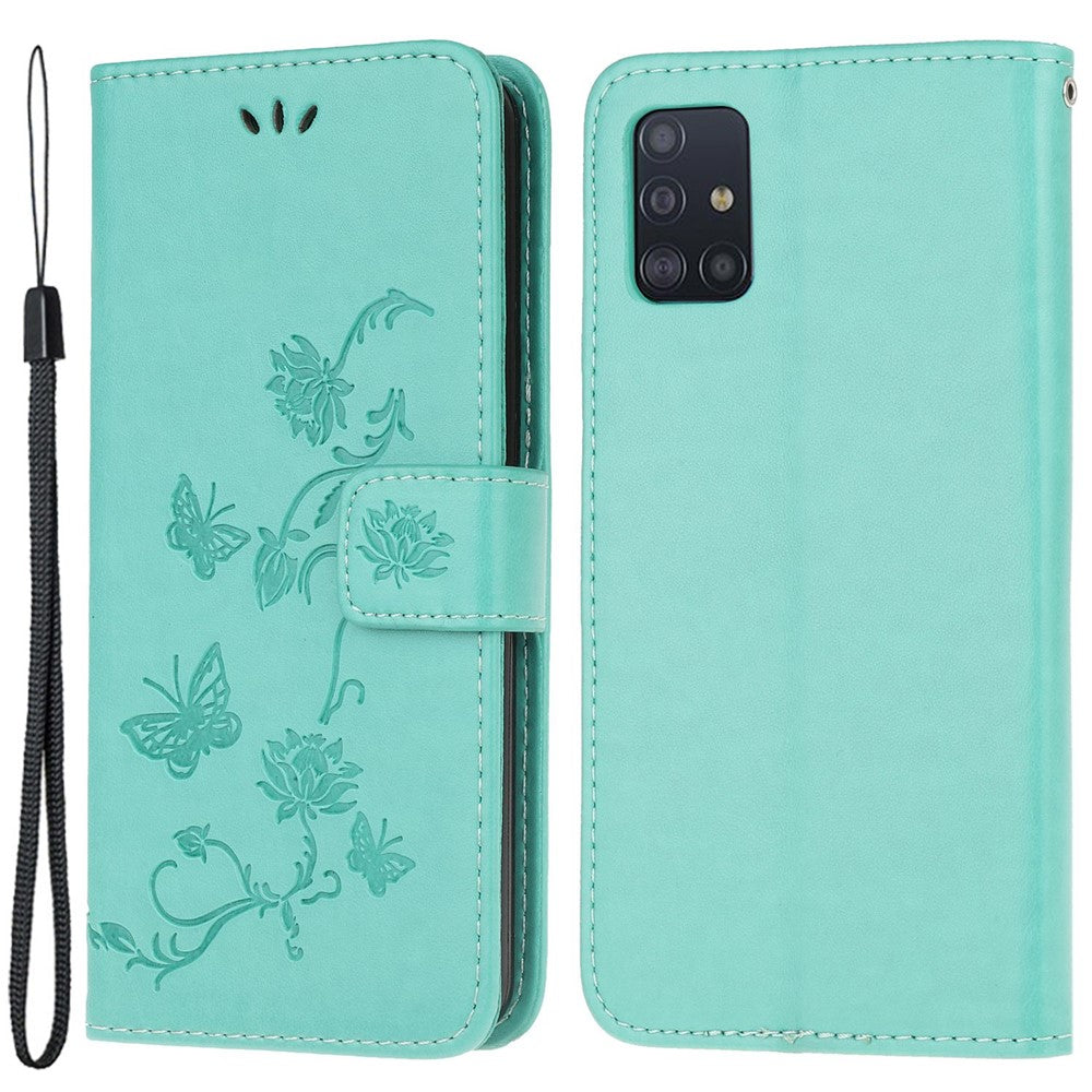 Imprint Butterfly Flower Skin PU Leather Flip Cell Case for Samsung Galaxy A51