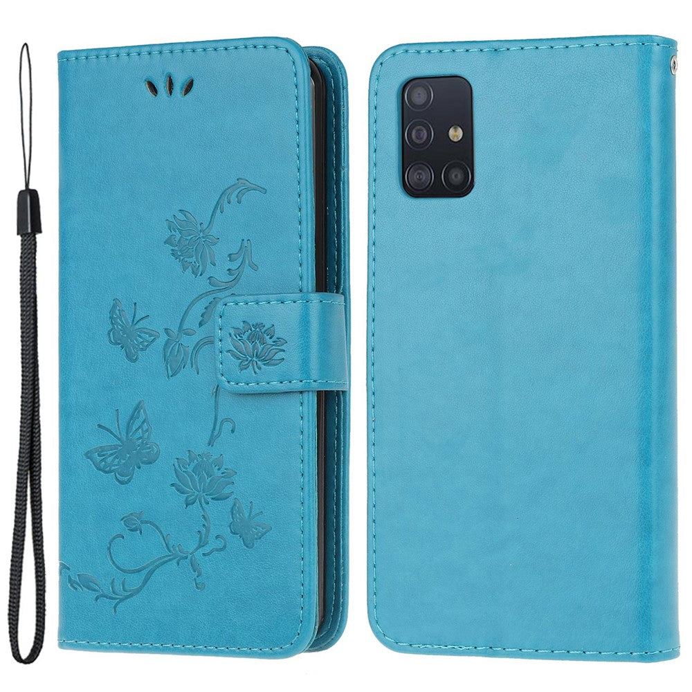 Imprint Butterfly Flower Skin PU Leather Flip Cell Case for Samsung Galaxy A51