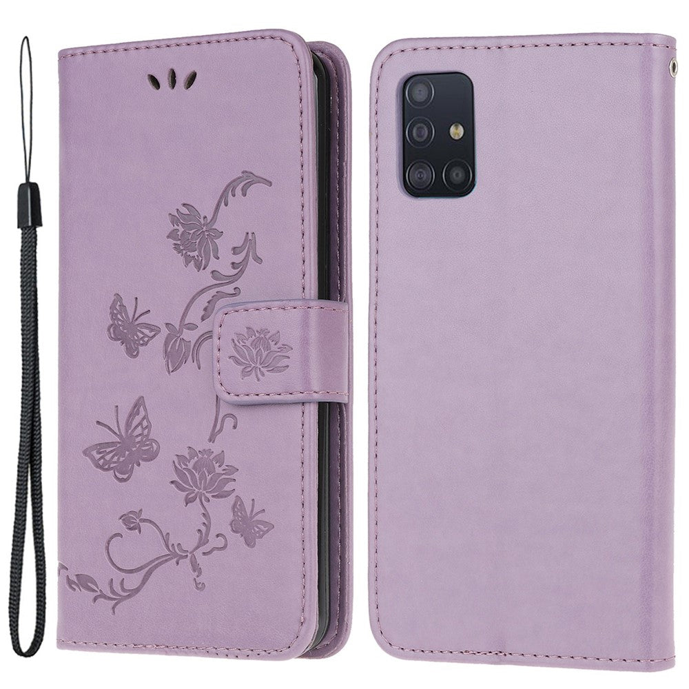 Imprint Butterfly Flower Skin PU Leather Flip Cell Case for Samsung Galaxy A51