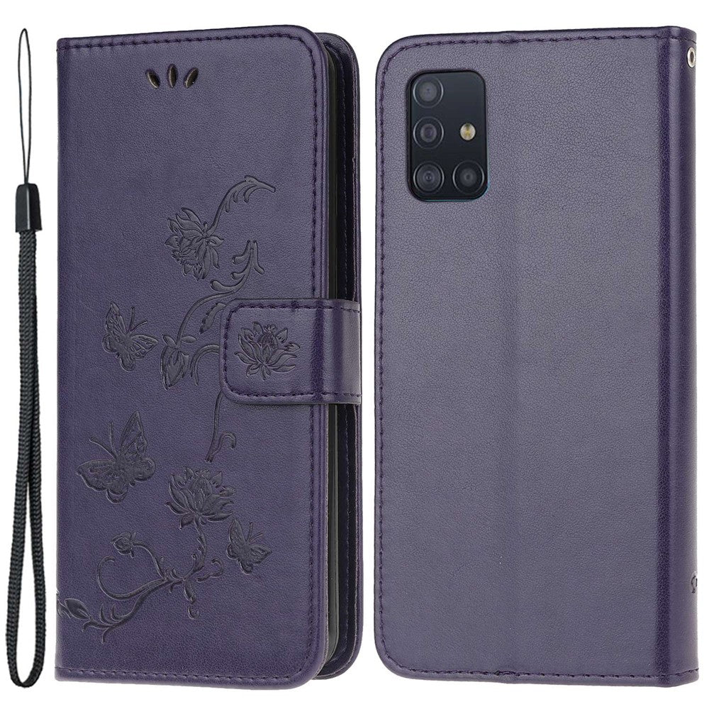 Imprint Butterfly Flower Skin PU Leather Flip Cell Case for Samsung Galaxy A51