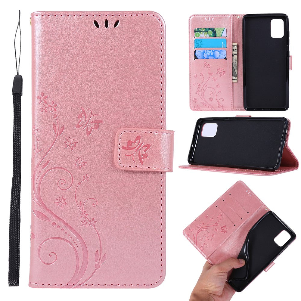 Imprint Butterflies Wallet Stand Flip Leather Phone Shell for Samsung Galaxy A51