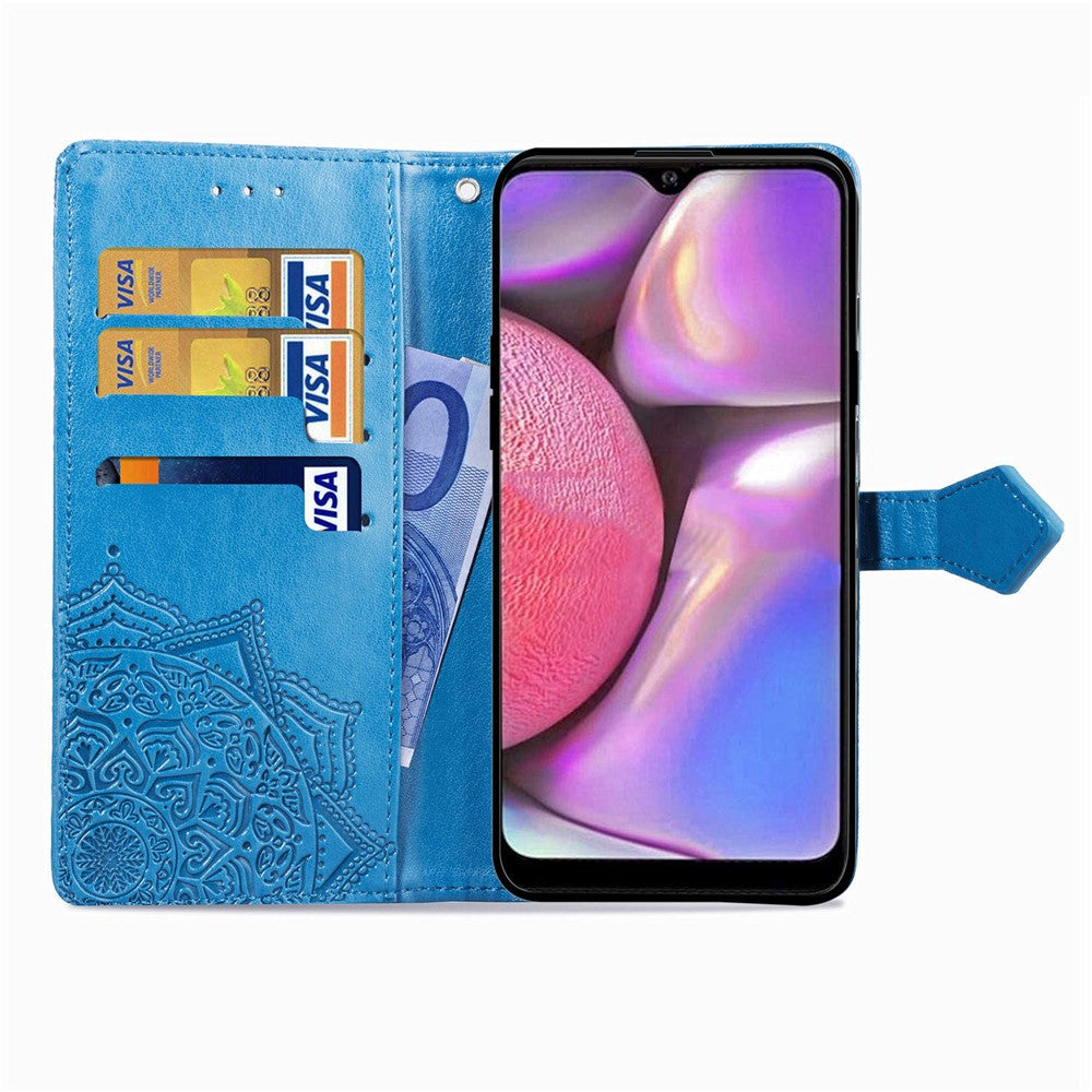 Præget Mandala Blomst Pung Stand Læder Telefoncover til Samsung Galaxy A20s