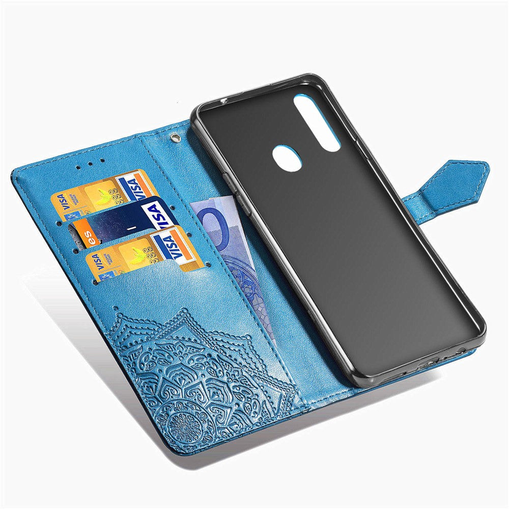 Præget Mandala Blomst Pung Stand Læder Telefoncover til Samsung Galaxy A20s