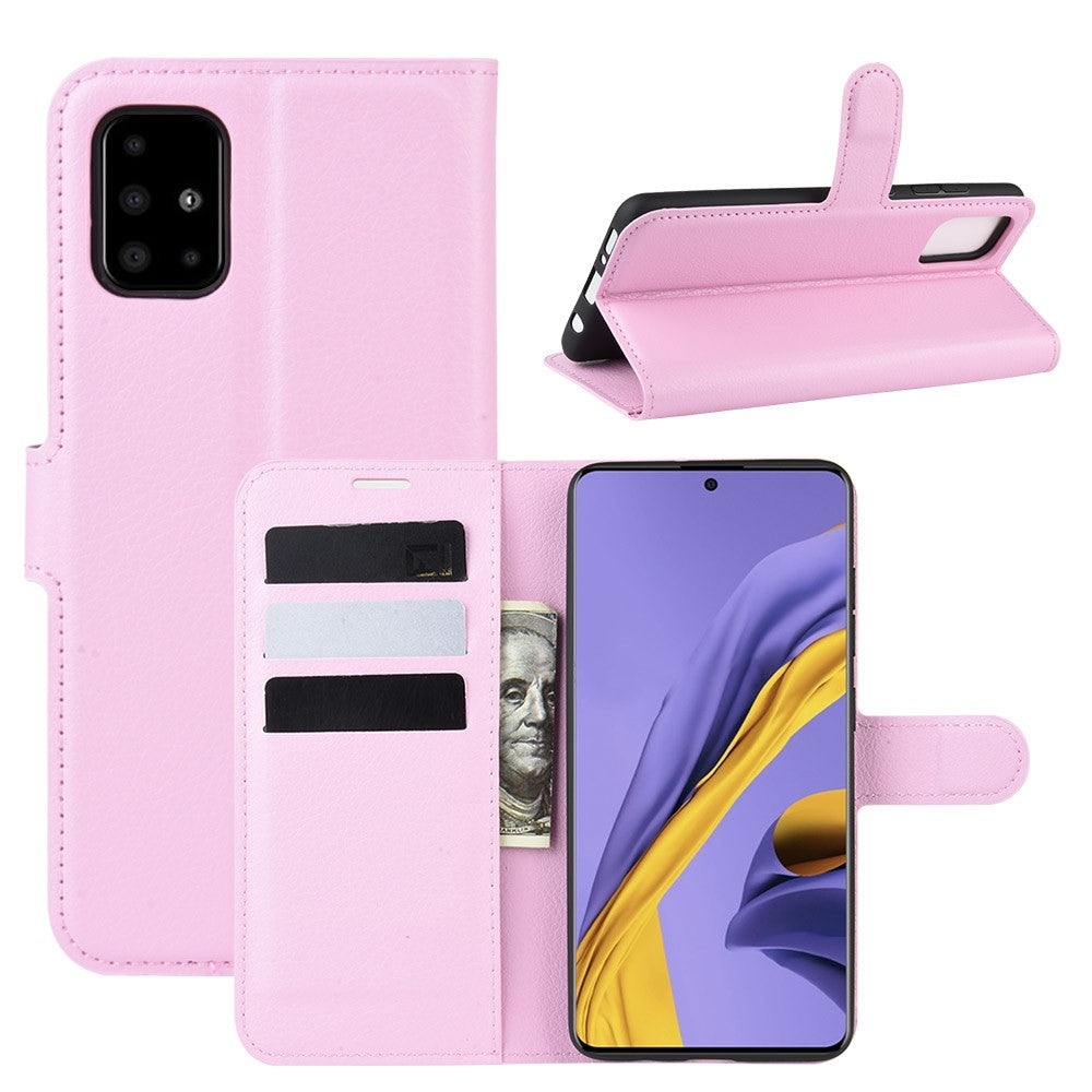 Litchi Skin PU-läder plånboksfodral magnetisk stängning stötsäkert fällbart stativfodral för Samsung Galaxy A51 4G