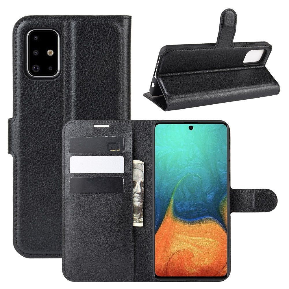 Litchi Skin Leather Wallet Case for Samsung Galaxy A71 Adjustable Stand Design Phone Case