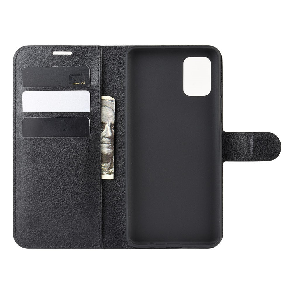 Litchi Skin Leather Wallet Case for Samsung Galaxy A71 Adjustable Stand Design Phone Case
