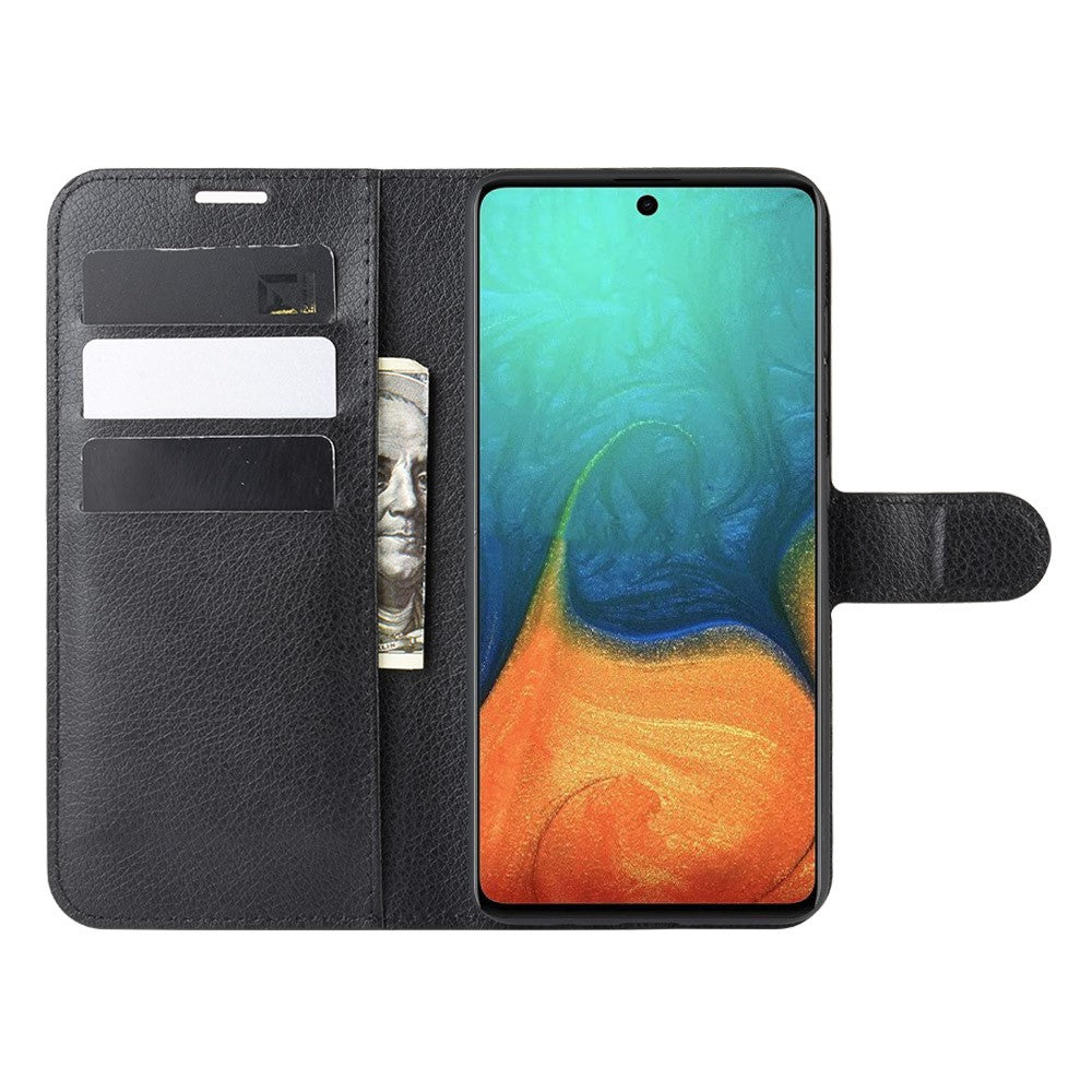 Litchi Skin Leather Wallet Case for Samsung Galaxy A71 Adjustable Stand Design Phone Case