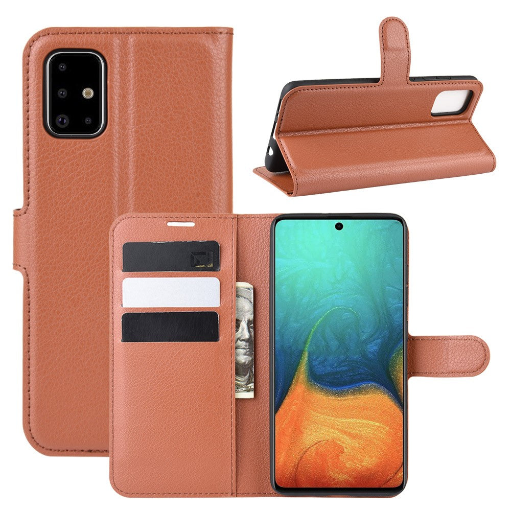 Litchi Skin Leather Wallet Case for Samsung Galaxy A71 Adjustable Stand Design Phone Case