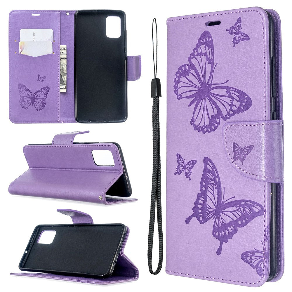 Imprint Butterfly Wallet Leather Stand Case for Samsung Galaxy A51