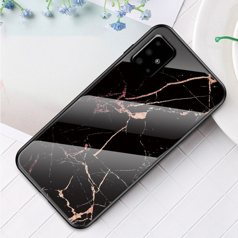 Marble Pattern Phone Case for Samsung Galaxy A51 4G, Tempered Glass + PC Back Soft TPU Frame Anti-Scratch Hybrid Cover