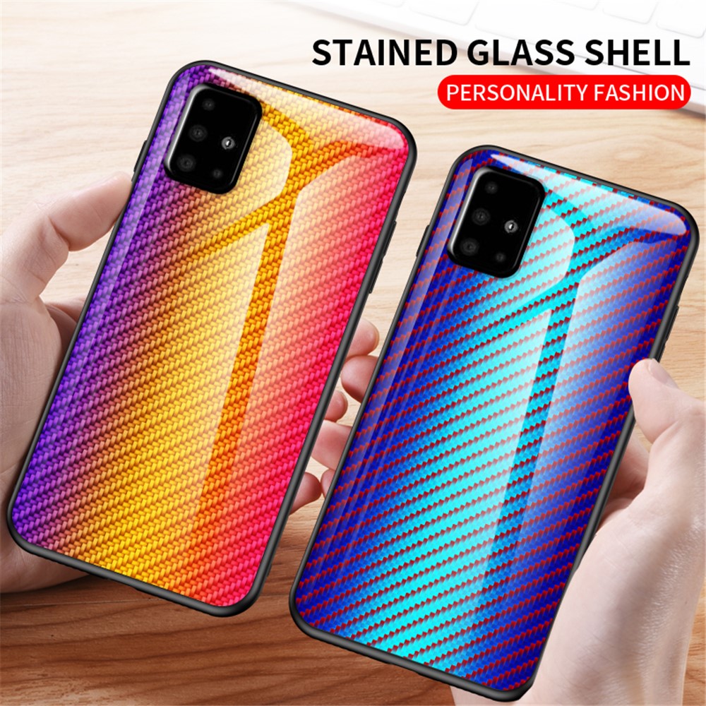 Carbon Fiber Texture Tempered Glass + PC + TPU Combo Casing for Samsung Galaxy A51