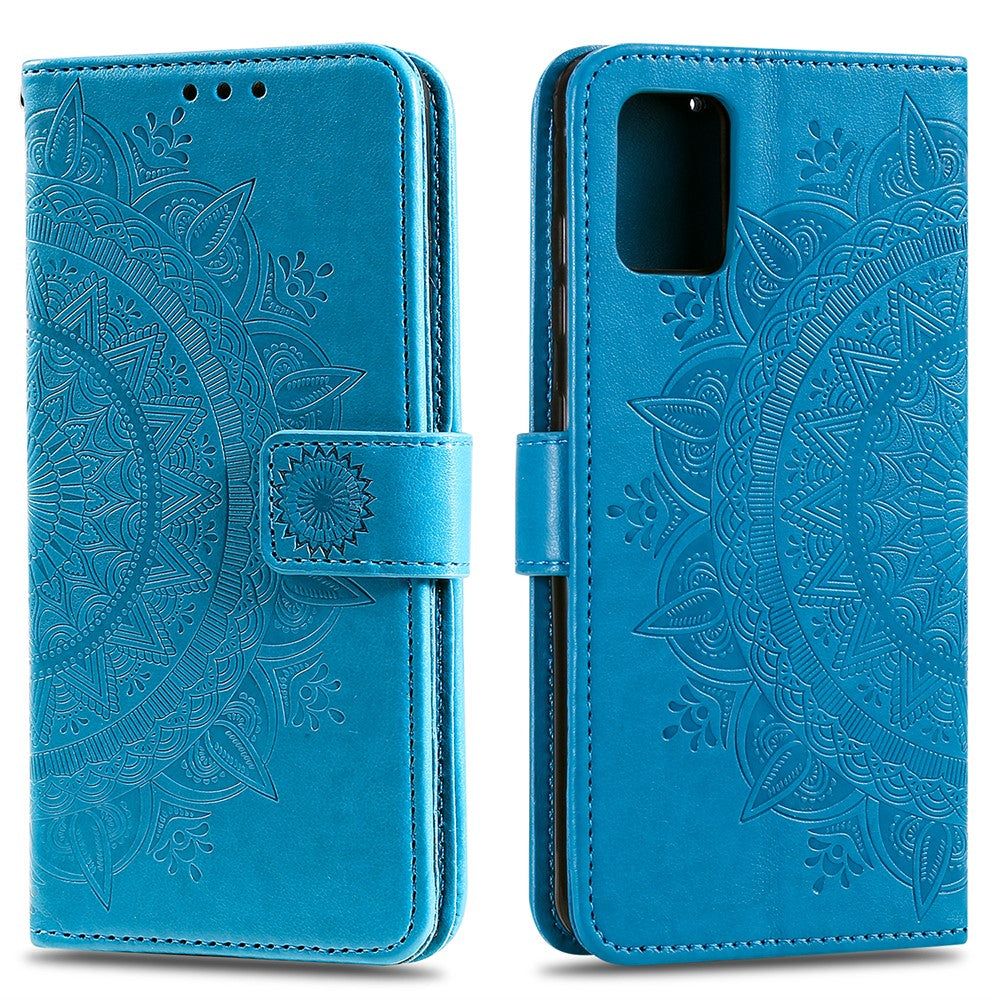 Imprinted Mandala Flower PU Leather Case Flip Stand Wallet Phone Cover with Strap for Samsung Galaxy A51 4G