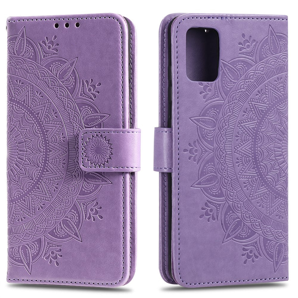 Imprinted Mandala Flower PU Leather Case Flip Stand Wallet Phone Cover with Strap for Samsung Galaxy A51 4G