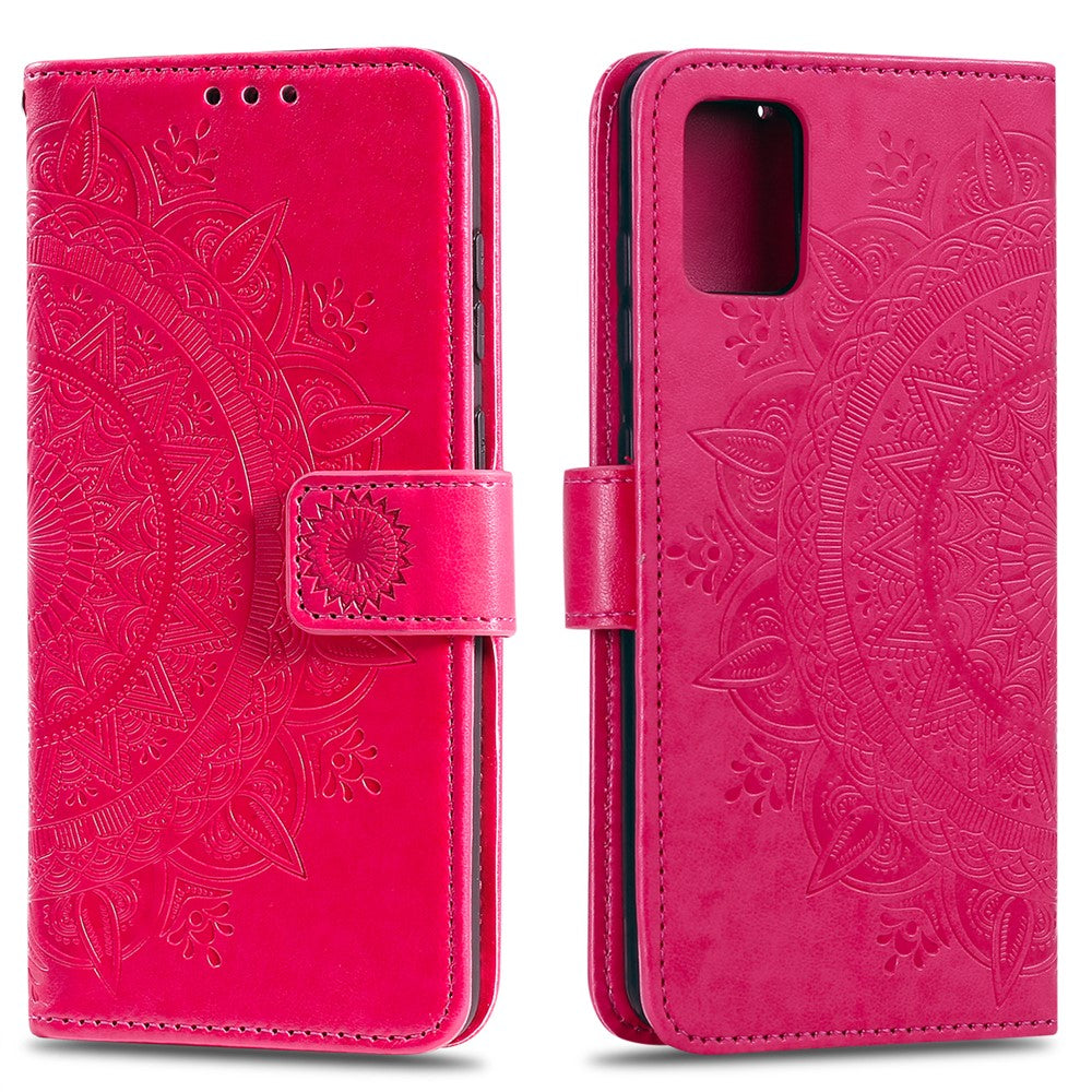 Blomsterpræg Læderpung Telefoncover til Samsung Galaxy A71