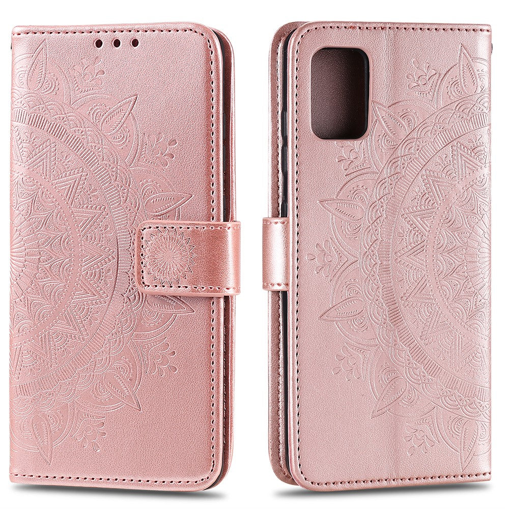 Blomsterpræg Læderpung Telefoncover til Samsung Galaxy A71