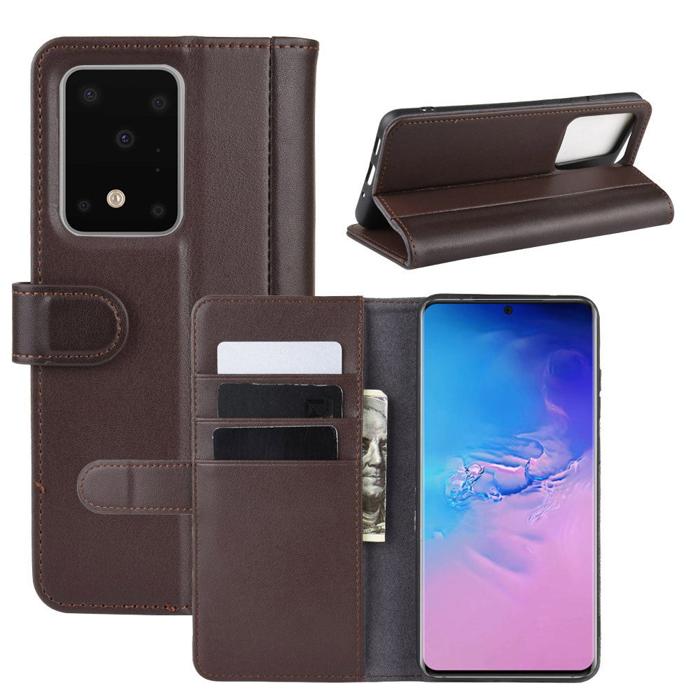For Samsung Galaxy S20 Ultra Phone Cases Genuine Split Leather Wallet Mobile Cover Stand