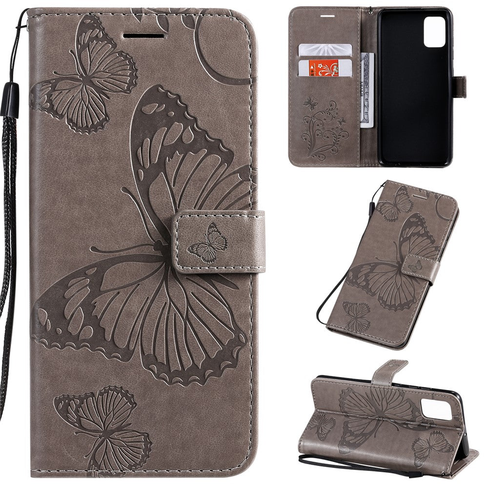 Til Samsung Galaxy A51 Pung Etui Blomstret Sommerfugl Præget Læder Telefoncover Stand