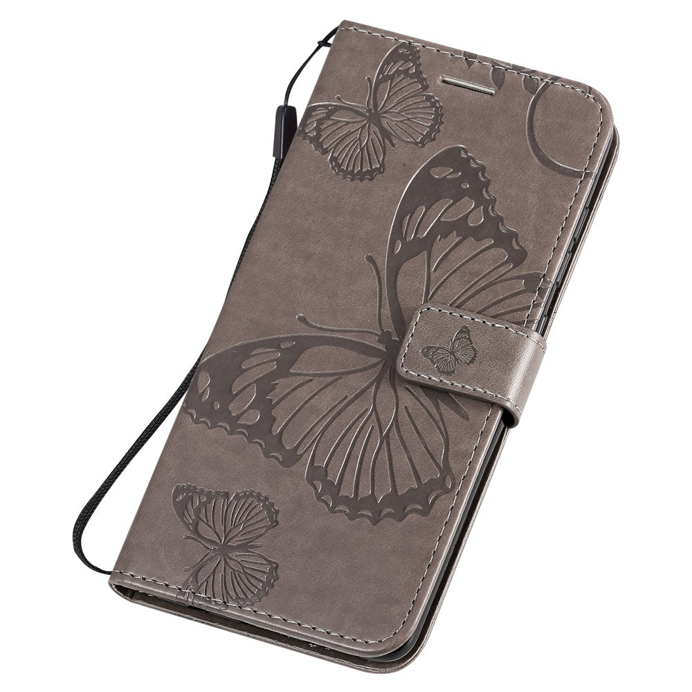 Til Samsung Galaxy A51 Pung Etui Blomstret Sommerfugl Præget Læder Telefoncover Stand