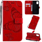 Til Samsung Galaxy A51 Pung Etui Blomstret Sommerfugl Præget Læder Telefoncover Stand