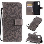 For Samsung Galaxy A51 Phone Case Sunflower Imprinted Leather Wallet Stand Cover with Strap
