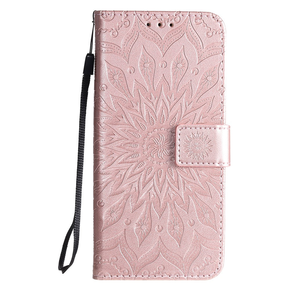 For Samsung Galaxy A51 Phone Case Sunflower Imprinted Leather Wallet Stand Cover with Strap
