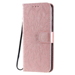 For Samsung Galaxy A51 Phone Case Sunflower Imprinted Leather Wallet Stand Cover with Strap