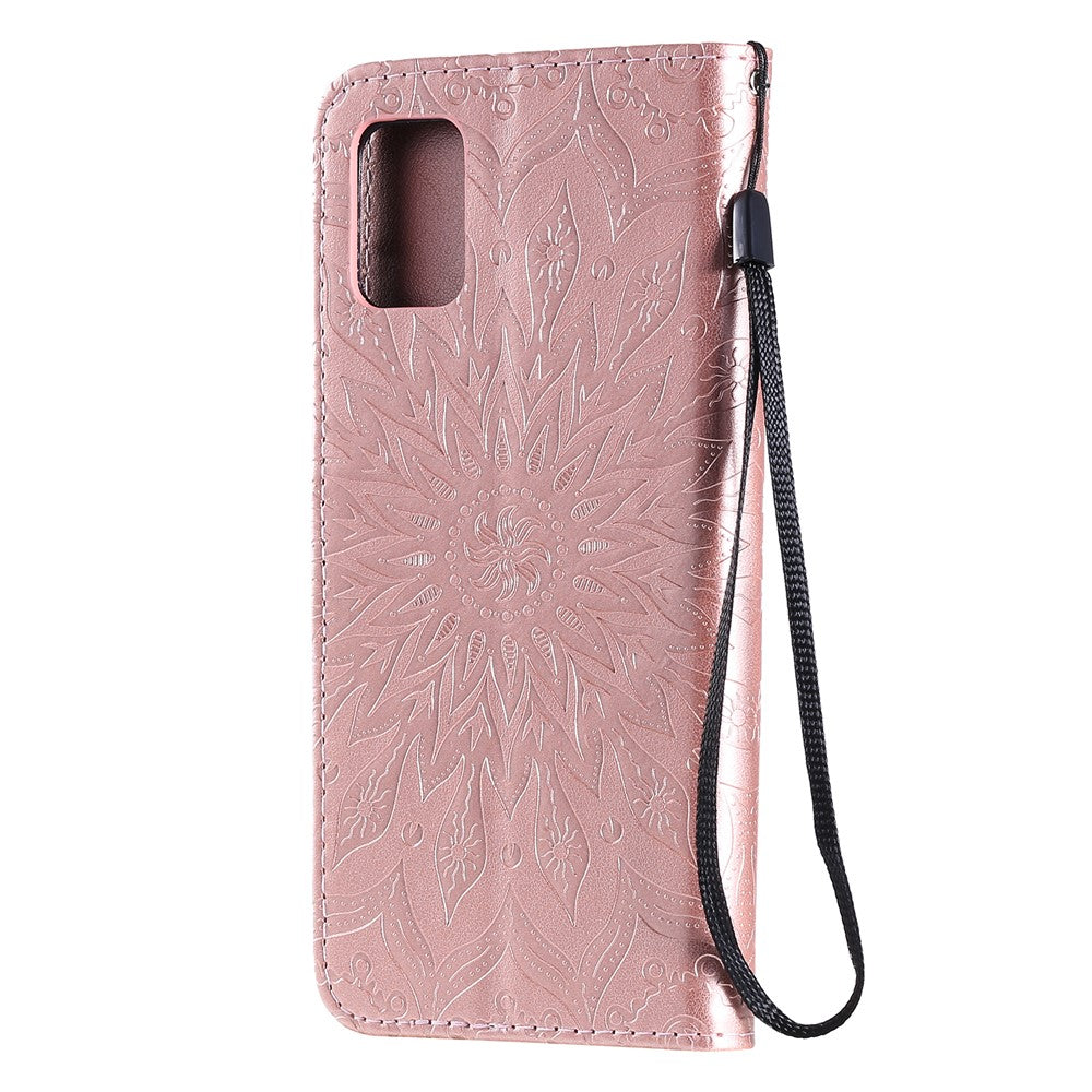 For Samsung Galaxy A51 Phone Case Sunflower Imprinted Leather Wallet Stand Cover with Strap