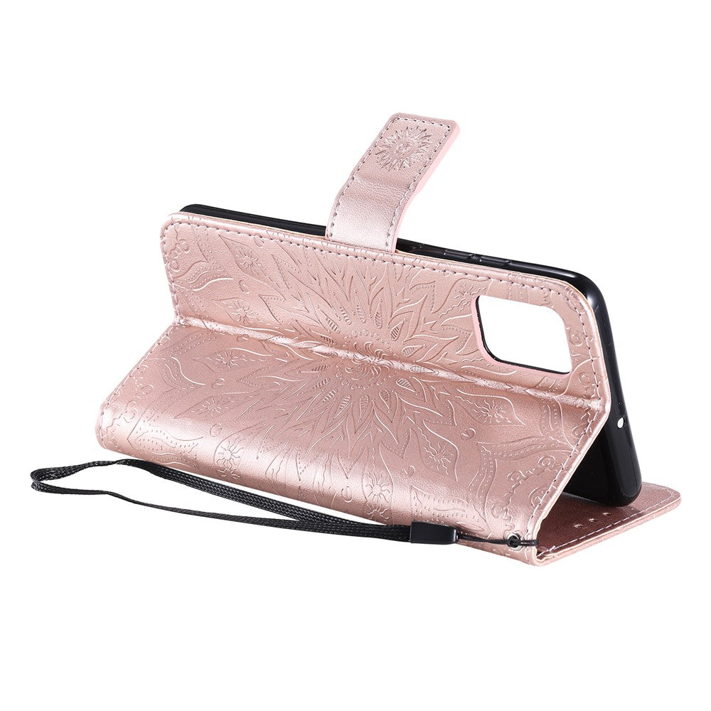 For Samsung Galaxy A51 Phone Case Sunflower Imprinted Leather Wallet Stand Cover with Strap