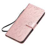 For Samsung Galaxy A51 Phone Case Sunflower Imprinted Leather Wallet Stand Cover with Strap
