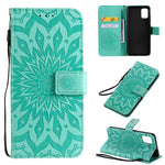 For Samsung Galaxy A51 Phone Case Sunflower Imprinted Leather Wallet Stand Cover with Strap