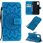 For Samsung Galaxy A51 Phone Case Sunflower Imprinted Leather Wallet Stand Cover with Strap
