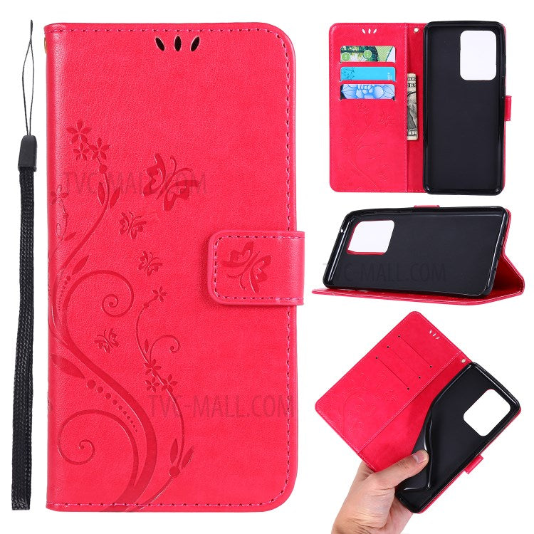 Imprint Butterflies Wallet Stand Flip Leather Phone Case for Samsung Galaxy S20 Ultra
