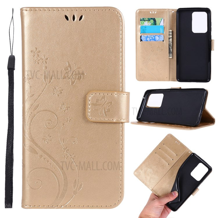 Imprint Butterflies Wallet Stand Flip Leather Phone Case for Samsung Galaxy S20 Ultra