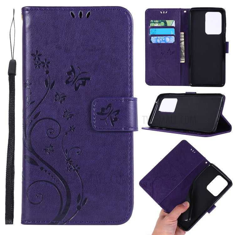 Imprint Butterflies Wallet Stand Flip Leather Phone Case for Samsung Galaxy S20 Ultra