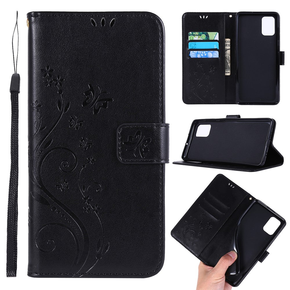 Imprint Butterflies Pung Stativ Flip Læder Telefoncover til Samsung Galaxy A71 A715