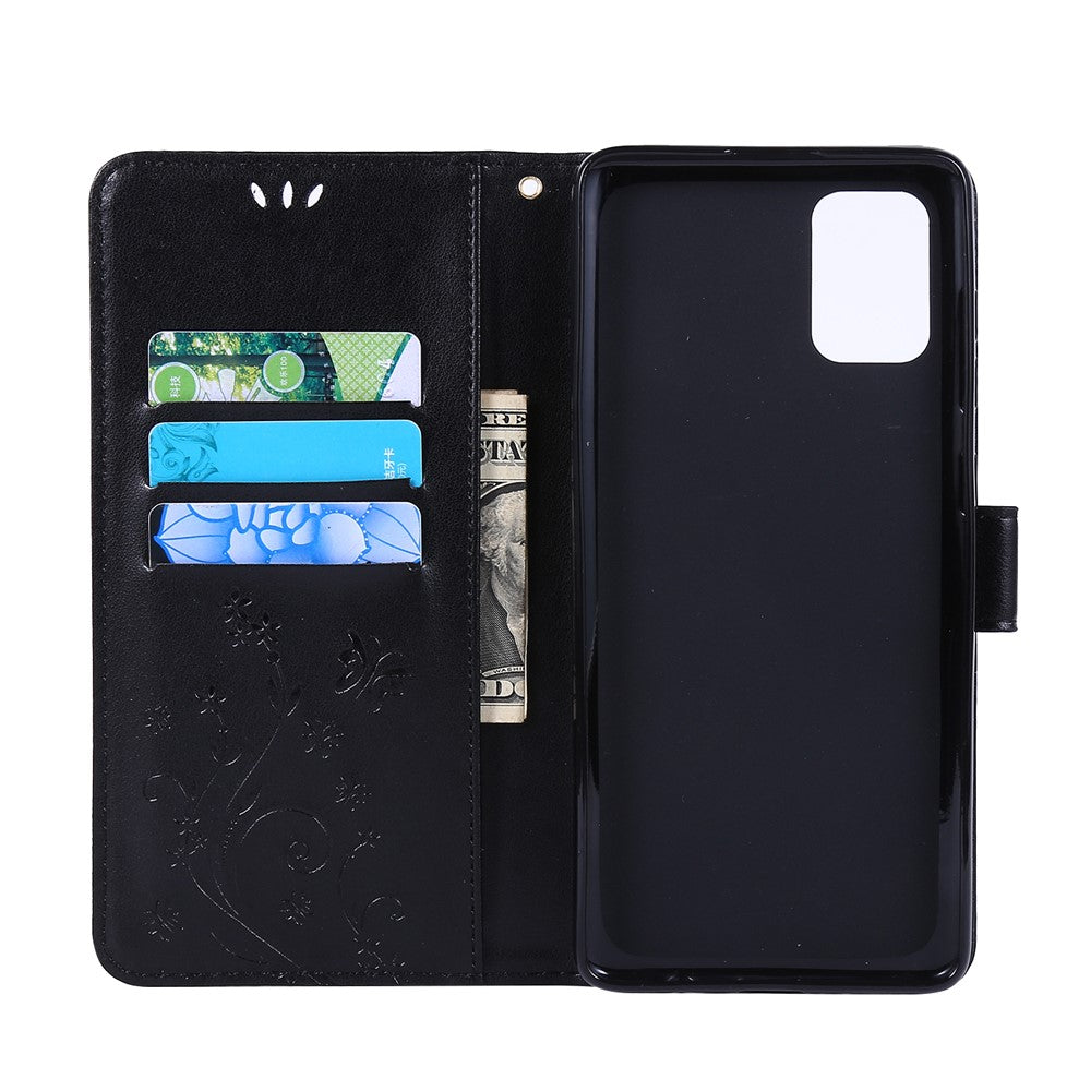 Imprint Butterflies Pung Stativ Flip Læder Telefoncover til Samsung Galaxy A71 A715