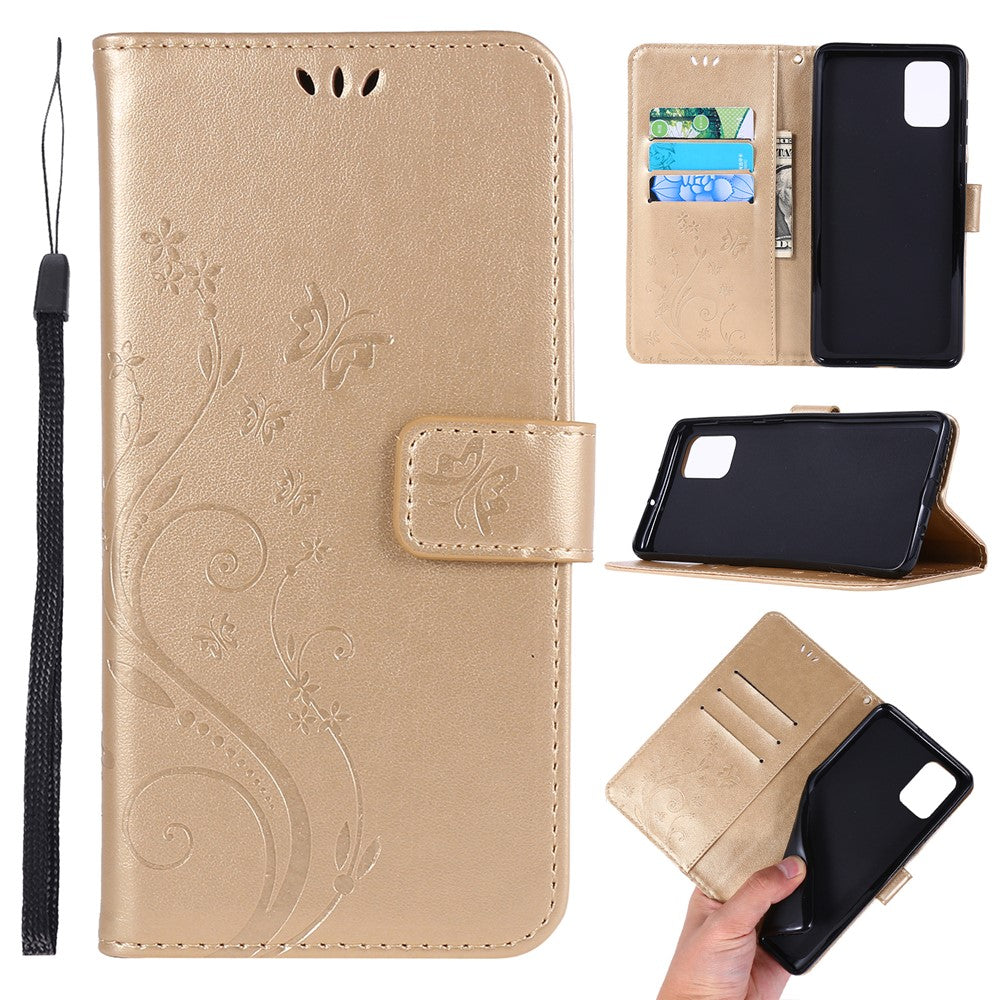 Imprint Butterflies Pung Stativ Flip Læder Telefoncover til Samsung Galaxy A71 A715