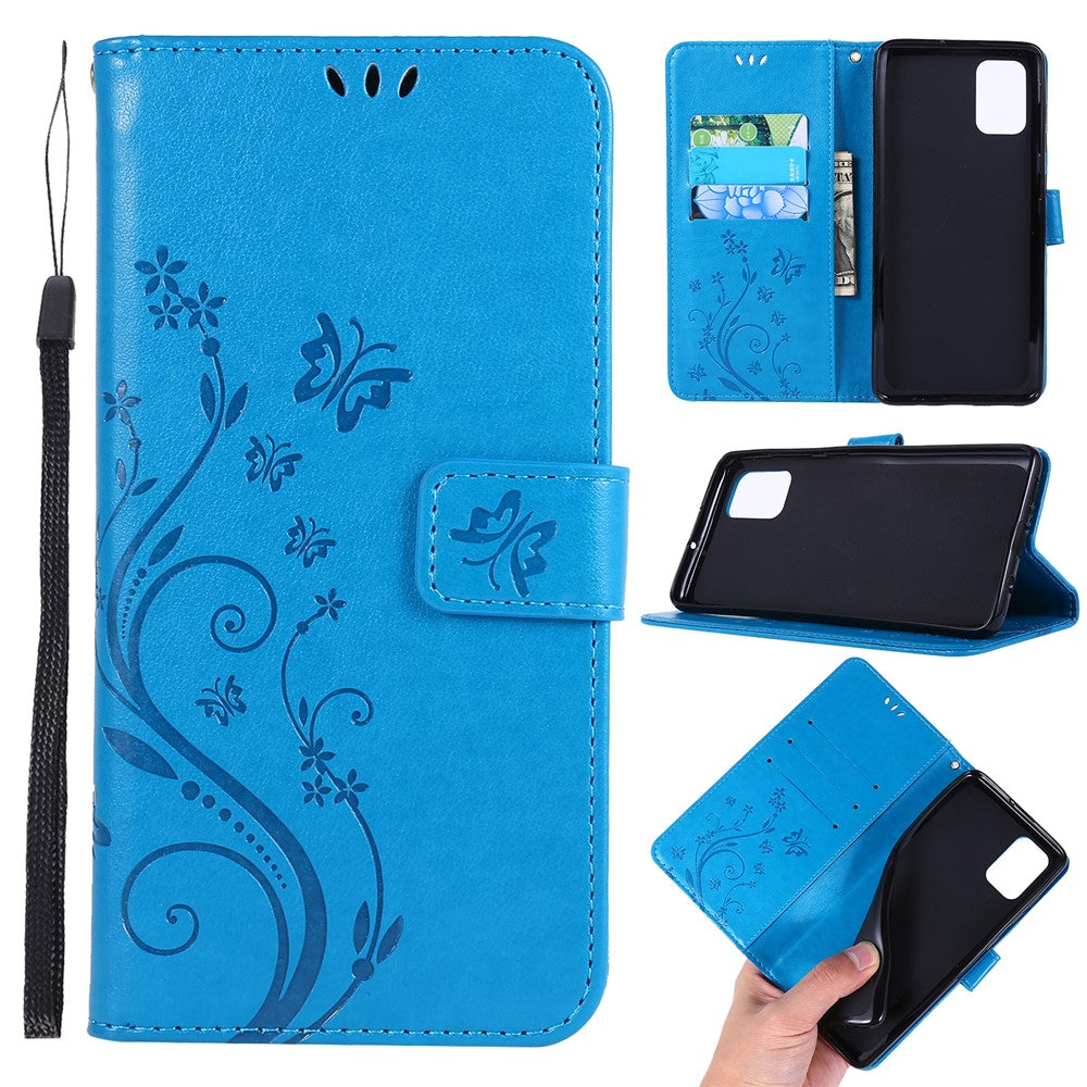 Imprint Butterflies Pung Stativ Flip Læder Telefoncover til Samsung Galaxy A71 A715