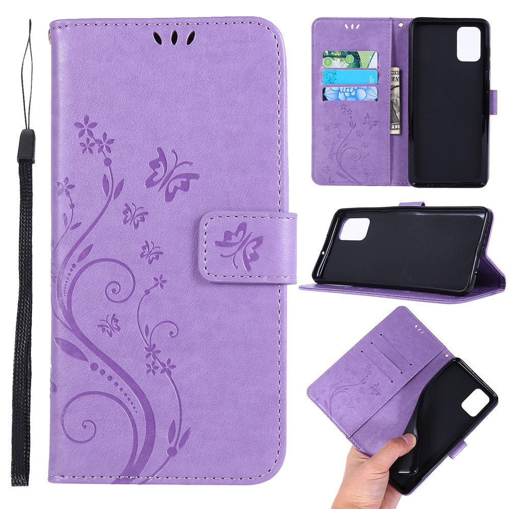 Imprint Butterflies Pung Stativ Flip Læder Telefoncover til Samsung Galaxy A71 A715
