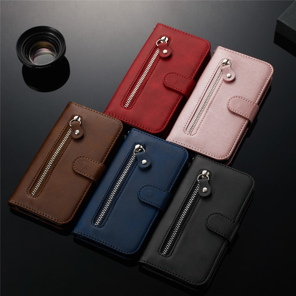 Til Samsung Galaxy A71 PU-læderetuier med lynlåslomme Pung Telefoncover Stand