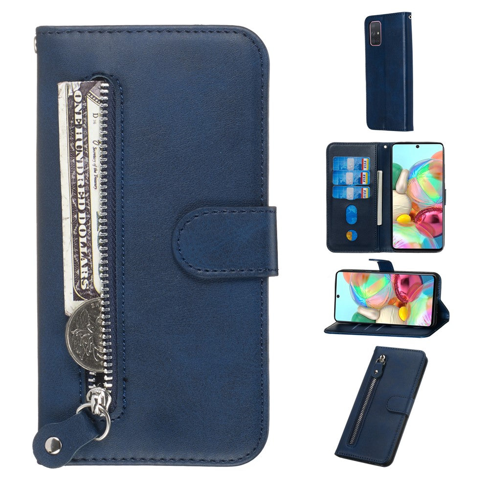Til Samsung Galaxy A71 PU-læderetuier med lynlåslomme Pung Telefoncover Stand