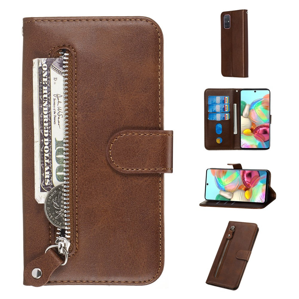 Til Samsung Galaxy A71 PU-læderetuier med lynlåslomme Pung Telefoncover Stand