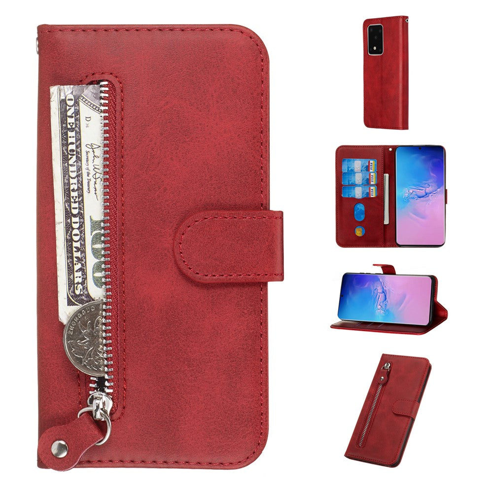 For Samsung Galaxy S20 Ultra PU Leather Cases with Zipper Pocket Wallet Phone Cover Stand