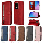 For Samsung Galaxy S20 Ultra PU Leather Cases with Zipper Pocket Wallet Phone Cover Stand
